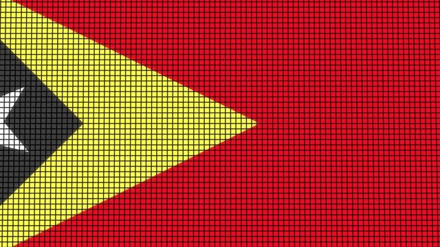 East Timor Flag animated in pixel grid style technology background