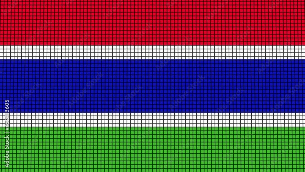Poster gambia flag animated in pixel grid style technology background