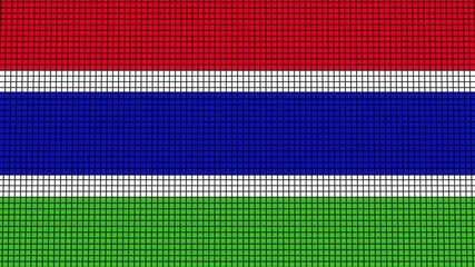 Gambia Flag animated in pixel grid style technology background