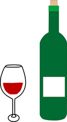 ワインボトルとワイングラスのイラスト素材