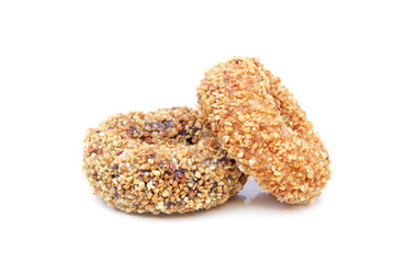 Donuts with peanut coated isolated on white background