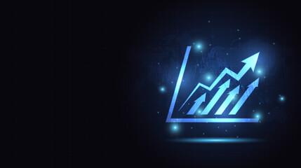 Financial chart with moving up arrow graph icon in stock market on blue color background

