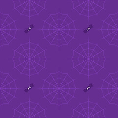 Spider web seamless pattern. Spider web on purple background for Halloween festival. Vector repeating print