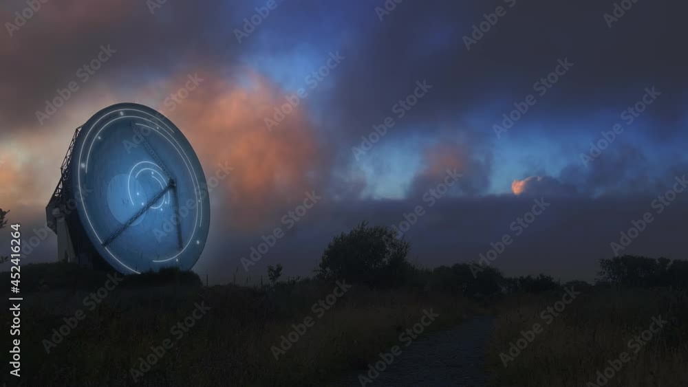 Aufkleber space array connecting and sharing data with satellites - 3d render animation