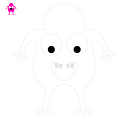 Vector cute monsters. Funny line hand-drawn aliens for coloring pages. Flat vector illustration.