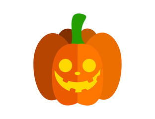 Halloween pumpkin with carved face. Halloween party decoration. Vector illustration isolated in white background