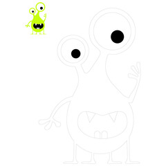 Vector cute monsters. Funny line hand-drawn aliens for coloring pages. Flat vector illustration.