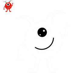 Vector cute monsters. Funny line hand-drawn aliens for coloring pages. Flat vector illustration.