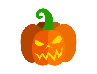 Halloween pumpkin with carved face. Halloween party decoration. Vector illustration isolated in white background