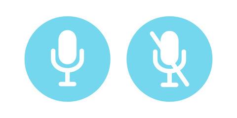 Sound icons for conference call. On and off audio icons isolated on white background. Flat vector illustration