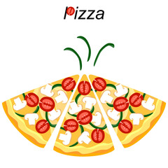 pizza vegan menu with mushroom and tomato food vector illustration