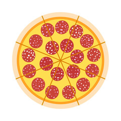 pizza with salami and cheese food vector isolated illustration