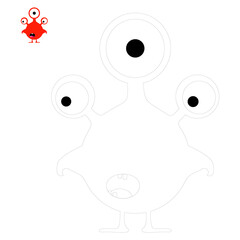 Vector cute monsters. Funny line hand-drawn aliens for coloring pages. Flat vector illustration.
