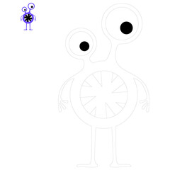 Vector cute monsters. Funny line hand-drawn aliens for coloring pages. Flat vector illustration.