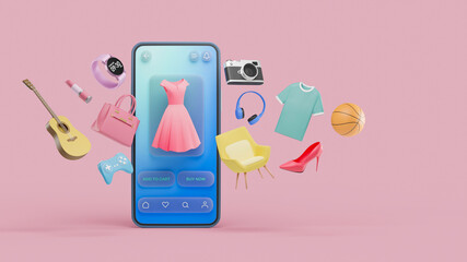Online shopping website mobile application digital marketing store on screen smartphone showcase icon display.