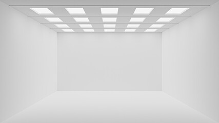 White clean empty architecture interior space room studio background wall display products minimalistic. 3d rendering.