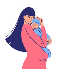 a pregnant girl holds a baby in her arms. happy motherhood, mother's day