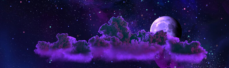 Obraz premium background - panoramic huge clouds and moon . nature 3D rendering
