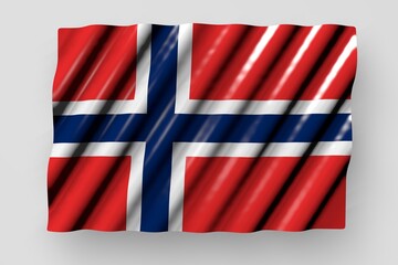 wonderful any holiday flag 3d illustration. - shiny flag of Norway with large folds lie isolated on grey