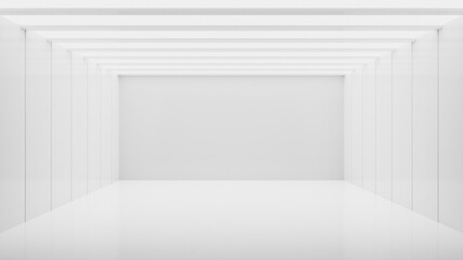 White clean empty architecture interior space room studio background wall display products minimalistic. 3d rendering.