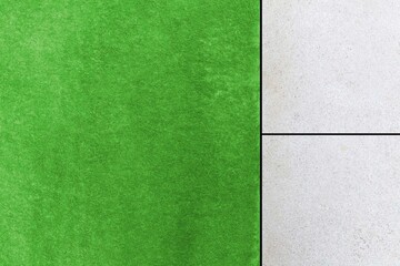 Fototapeta premium New Green Artificial Turf Flooring with white ceramic tile floor texture and background seamless