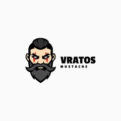 Vector Logo Illustration Mustache Man Simple Mascot Style.