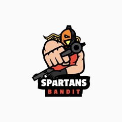 Vector Logo Illustration Spartan Bandit E Sport and Sport Style.
