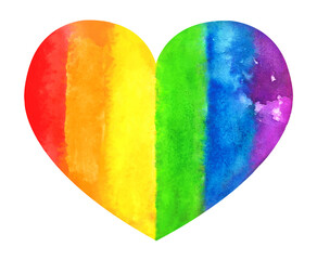 heart drawn by hands with watercolors, painted in a rainbow. beautiful spreads and transitions of paint. LGBT community support. Human rights. LGBTQ. vector flat illustration.
