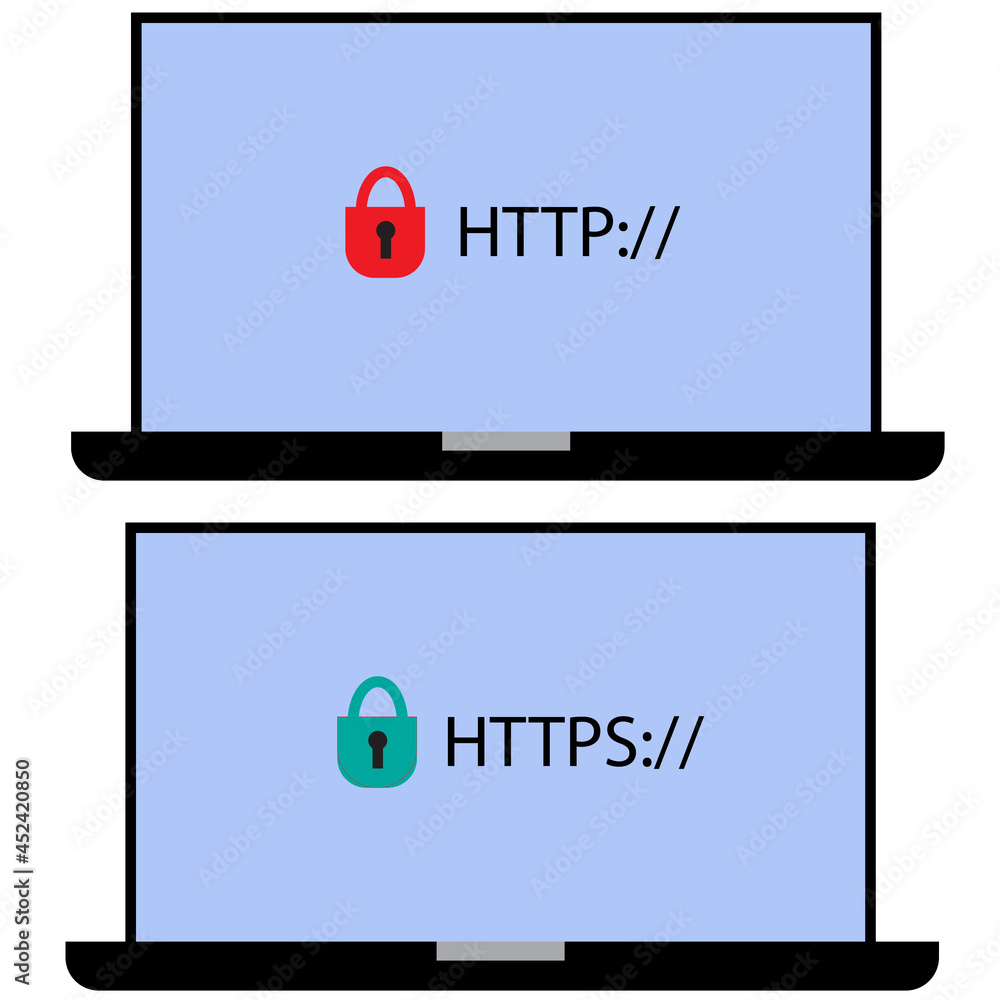 Poster http and https protocols on white background. safe web surfing and data encryption sign. safe and se