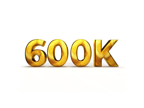 3D Golden Foil Text effect 600k Design on Isolated Background
