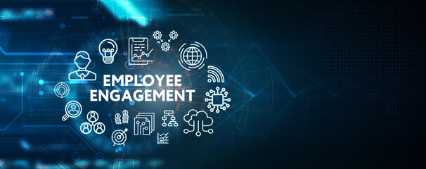 Business, Technology, Internet and network concept. virtual screen of the future and sees the inscription: Employee engagement