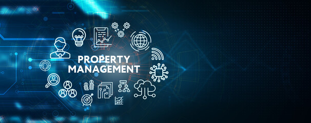 PROPERTY MANAGEMENT inscription, new business concept Business, Technology, Internet and network concept.