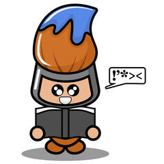 vector cartoon cute mascot costume character pen blue brush reading a book