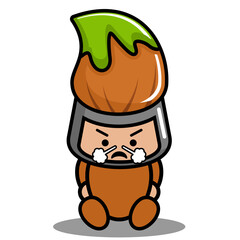 vector cartoon cute mascot costume character green brush pen with annoyed expression