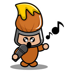 vector cartoon cute mascot costume character singing yellow brush pen
