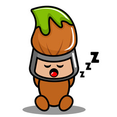 vector cartoon cute mascot costume character green brush pen with sleeping expression