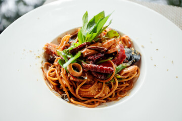 Seafood Spaghetti with Chili and Basil