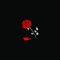 Vector illustration of bloody rose. Horror art on black background. - obrazy, fototapety, plakaty