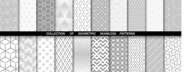Geometric set of seamless gray and white patterns. Simple vector graphics.