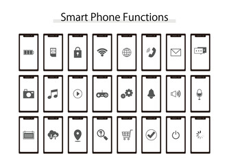 スマートフォンの機能イメージメージイラスト　モノクロセット　正面