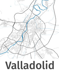 Valladolid map. Detailed map of Valladolid city administrative area. Cityscape urban panorama.
