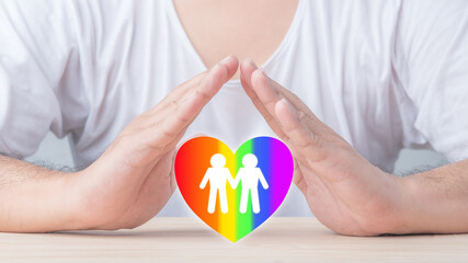  Concept of LGBT, activism, community, and freedom.Gay marriage rainbow heart flat icon.