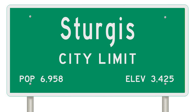 Rendering of a green South Dakota highway sign with city information