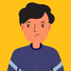 man angry. male with displeased face. dissatisfaction unhappy human face. Vector illustration for people emotions