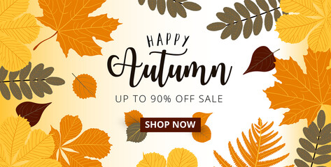 Autumn sale web banner with fall leaves. Vector