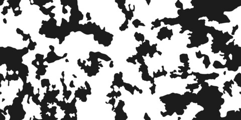 Cow skin texture, black and white spot repeated seamless pattern. Animal print dalmatian dog stains. Vector