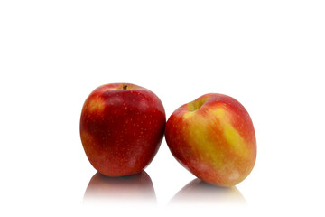 Fototapeta na wymiar Two fresh red Apple fruit with reflection on white background , healthy fruit,
