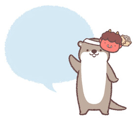 カワウソと節分のお面とフキダシ