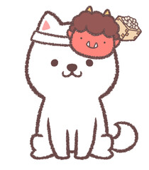 白柴犬と節分のお面