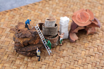 Workers in miniature scenes develop Chinese medicinal materials
